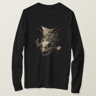Fornhistorisk Fiskskalle Grunge Mörk Långärmad T Shirt