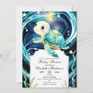 Förnimmad babystövel för Cute Ocean Turtle Shower Inbjudningar