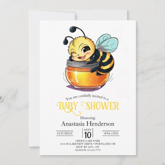 Förnimmad charming Bee Baby Shower Inbjudningar (Framsida)