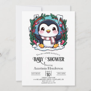 Förnimmad Cute Penguin Baby Shower Inbjudningar