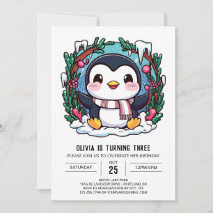 Förnimmad Cute Penguin Digital Birthday Inbjudningar