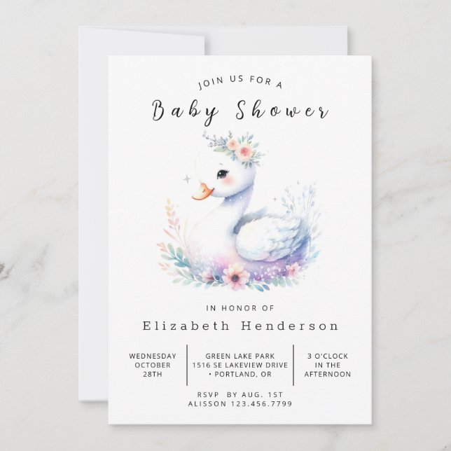 Förnimmad Digital Svan Baby Shower Inbjudningar (Framsida)