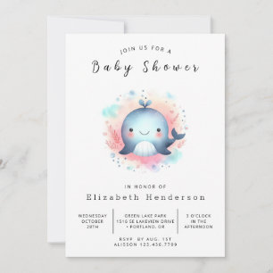 Förnimmad digital Whale Baby Shower Inbjudningar