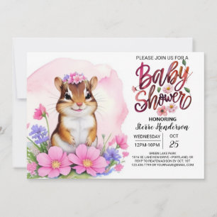 Förnimmad ekorre Forest Rosa Girl Baby Shower Inbjudningar