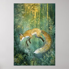 Förnimmad Emerald Forest Magic Fox Art Poster