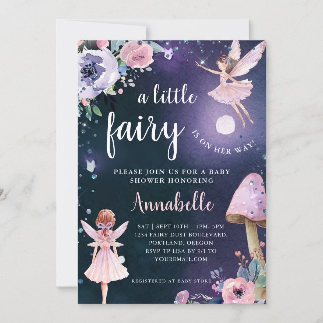 Förnimmad Fairy Girl Baby Shower Inbjudningar (Framsida)