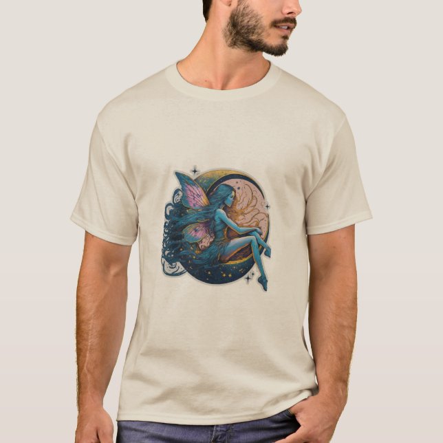 Förnimmad Fairy Måne Sticker designad T-Shirt (Framsida)