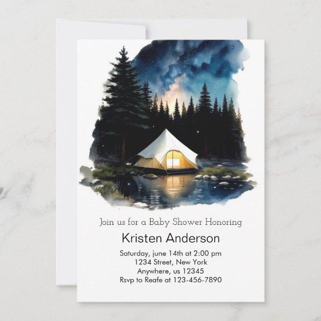 Förnimmad Forest Äventyr Awaits Baby Shower Inbjudningar (Framsida)