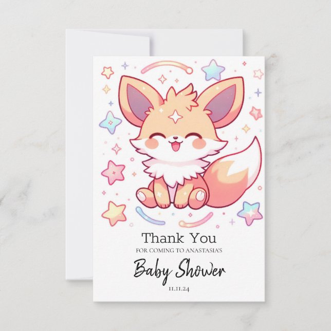 Förnimmad Forest Fox Baby Shower Tack Kort (Framsida)
