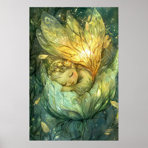 Förnimmad Forest Pixie Fairy Sleeping Flower Petal Poster