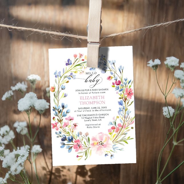 Förnimmad Garden Wildblommor Vår Baby Shower Inbjudningar (wildflowers baby shower invitation garden backyard rustic barn meadow spring summer watercolor)