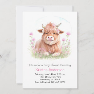 Förnimmad Highland Cow Blissful Girl Baby Shower Inbjudningar