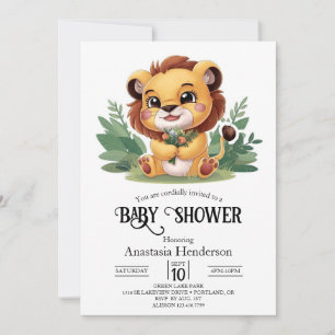 Förnimmad liten Lejon Digital Baby Shower Inbjudningar