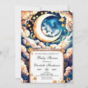 Förnimmad Måne Celestial Baby Shower Inbjudningar