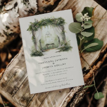 Förnimmad Watercolor Forest Bohemian Wedding Invi