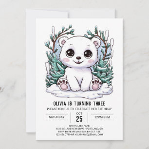 Förnimmad Whimsical Polar Bear Digital Birthday Inbjudningar