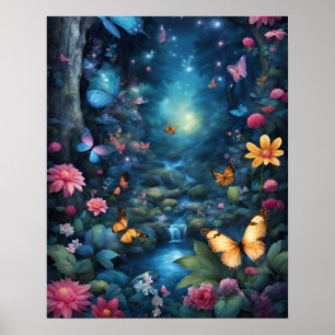 Förnimmade blommor av typen Forest Magic BLUE Butt Poster