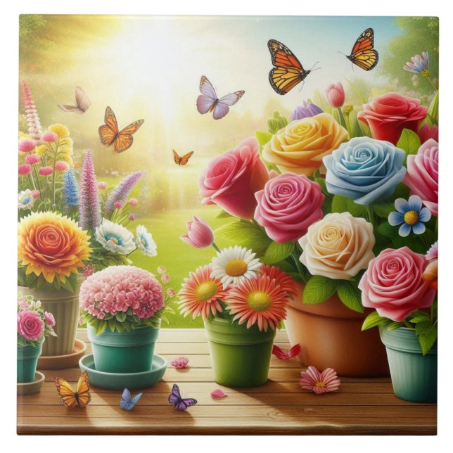 Förnimmade blommor kakelplatta (Framsidan)