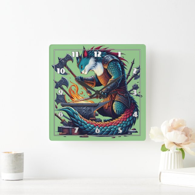 Förnimmade Cat Blacksmith Forging Weapons på Dusk Fyrkantig Klocka (Hem)