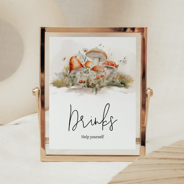 Förnimmade svordomar, babyskor, drycker poster (Enchanted Mushroom Baby Shower Drinks Sign)