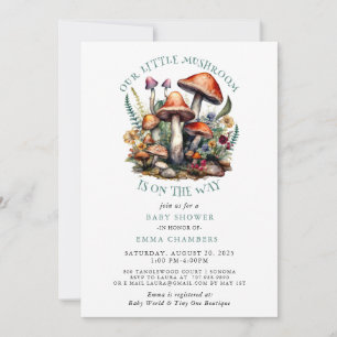Förnimmade Whimsical Mushroom Woodland Baby Shower Inbjudningar