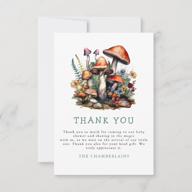 Förnimmade Whimsical Mushroom Woodland Baby Shower Tack Kort (Framsida)