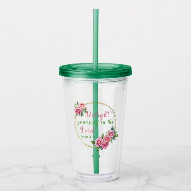 "Förnöj dig i Herren" Mörkgrön Take Away Mugg (Framsida)