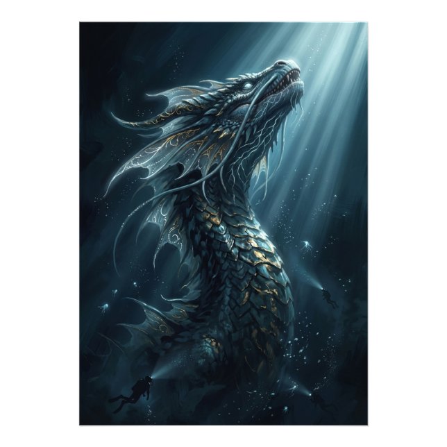 Forntida bioluminiscent havsdrake - Mytiskt djup Fototryck (Framsidan)