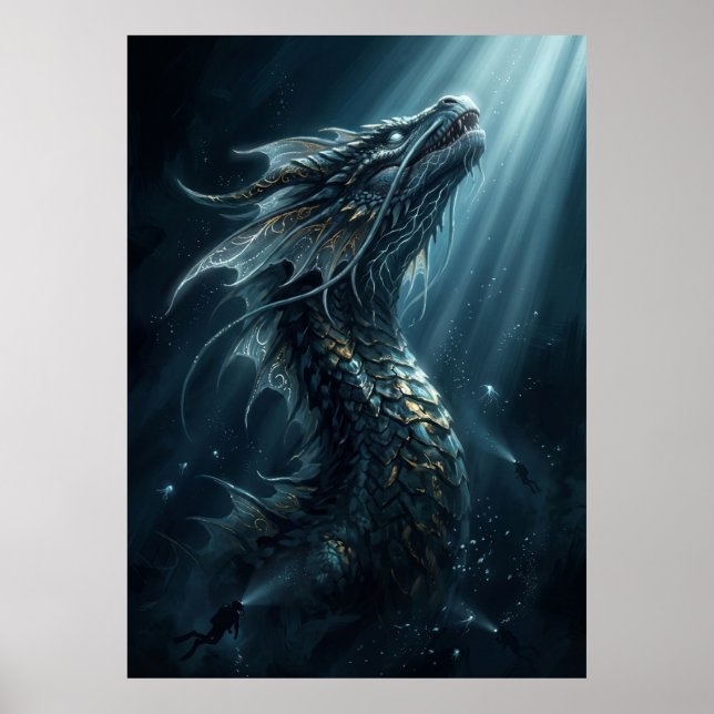 Forntida bioluminiscent havsdrake - Mytologiskt dj Poster (Framsidan)