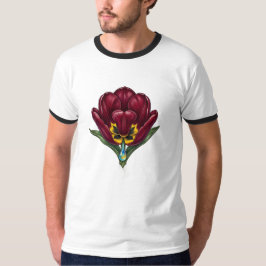 Forntida Botaniskt Rött Blommotiv Herr T-Shirt