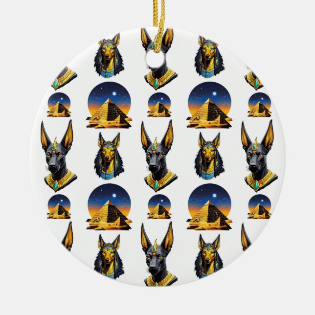 Forntida Egypten Pyramid Anubis Mönsterdesign  Julgransprydnad Keramik (Framsidan)