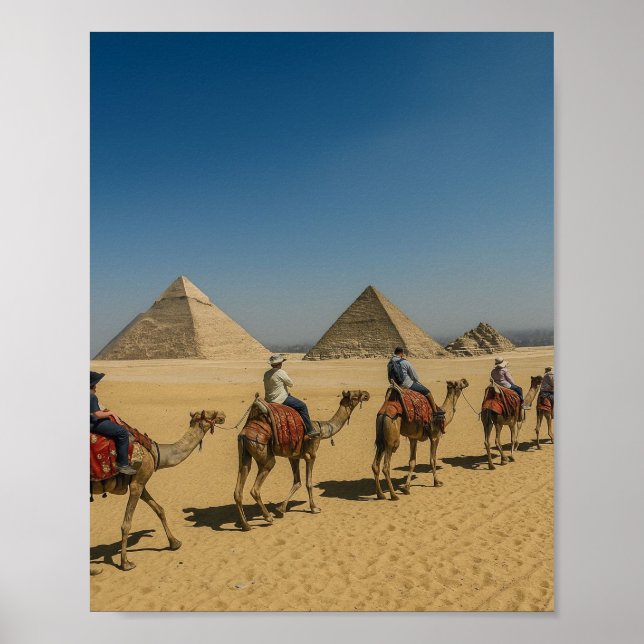 Forntida Egypten pyramider öken Kamelritt Poster (Framsidan)