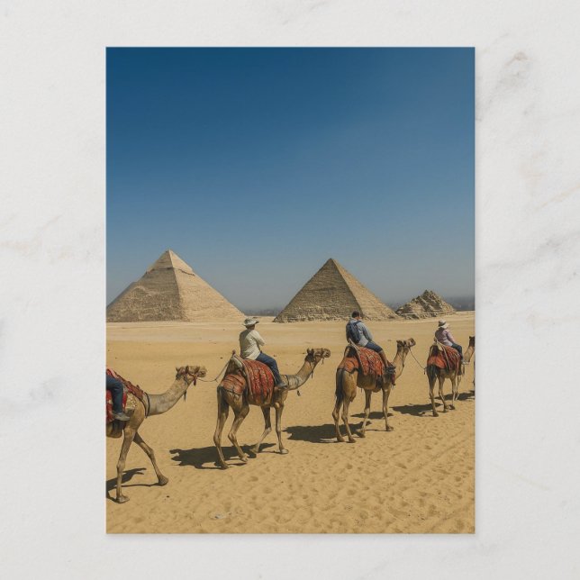 Forntida Egypten pyramider öken Kamelritt Vykort (Framsida)
