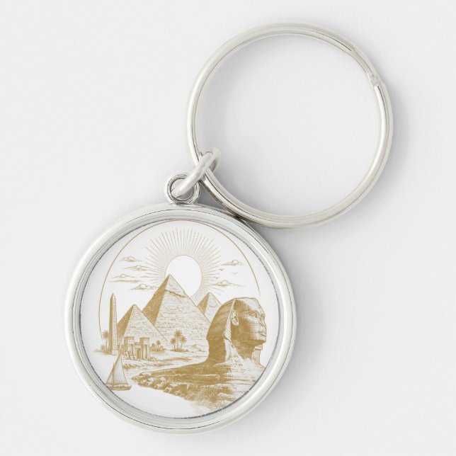 Forntida Egypten-samling Rund Silverfärgad Nyckelring (Framsidan)