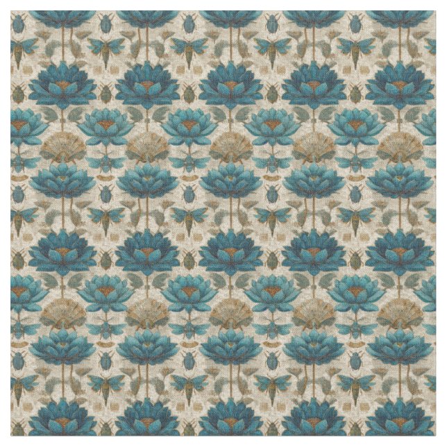 Forntida Egypten Toile de Jouy Grönt Blommönster Tyg (Närbild)