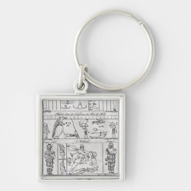 Forntida egyptier och perser fyrkantig silverfärgad nyckelring (Framsidan)