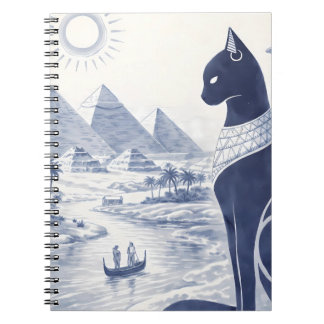 Forntida egyptisk Bastet-katt och pyramider Blå Anteckningsbok