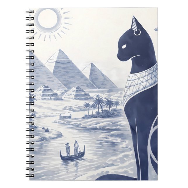 Forntida egyptisk Bastet-katt och pyramider Blå  Anteckningsbok (Framsidan)