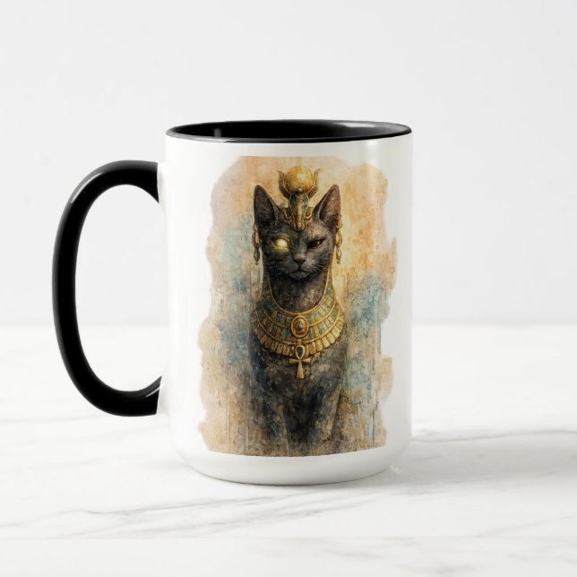 Forntida egyptisk Bastet Kattgudinna Akvarellkonst Mugg (Vänster)
