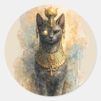 Forntida egyptisk Bastet Kattgudinna Akvarellkonst Runt Klistermärke