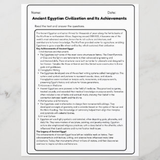 Forntida egyptisk civilisation Arbetsblad