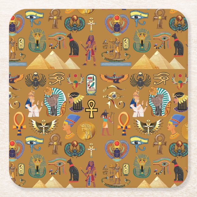 Forntida egyptisk hieroglyf - Mönster Hieroglyphi Underlägg Papper Kvadrat (Framsidan)
