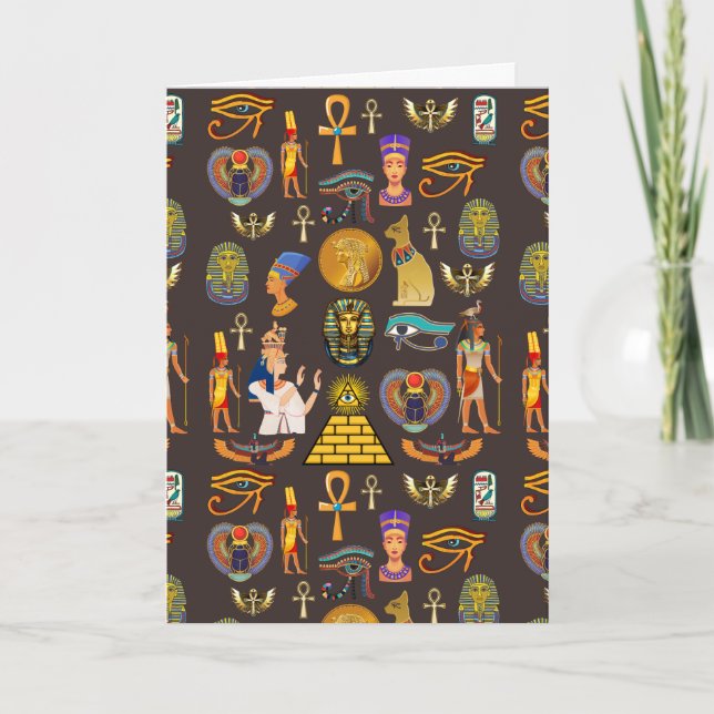 Forntida Egyptisk Hieroglyfmönstersymbol Kort (Framsida)