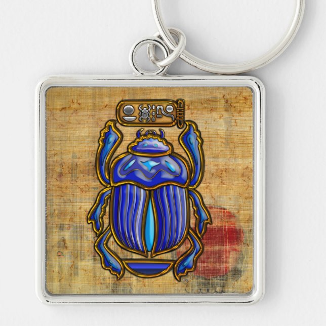Forntida egyptisk Scarab Fyrkantig Silverfärgad Nyckelring (Framsidan)