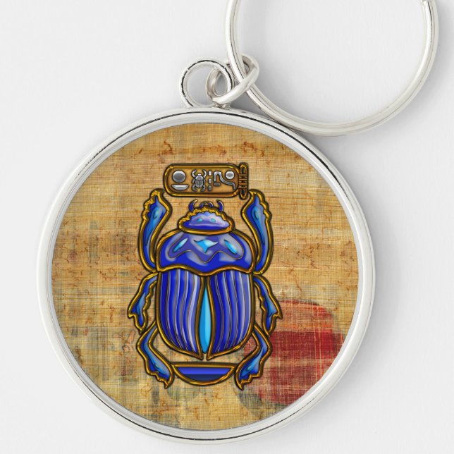 Forntida egyptisk Scarab Rund Silverfärgad Nyckelring (Framsidan)