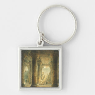Forntida egyptisk tempel i Esna Fyrkantig Silverfärgad Nyckelring