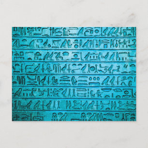 Forntida egyptiska hieroglyfer Blå Vykort