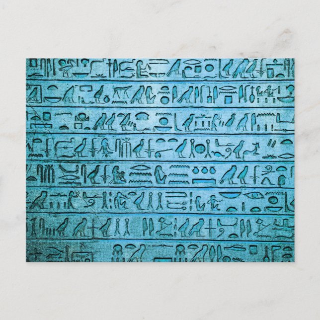 Forntida egyptiska hieroglyfer Blå Vykort (Framsida)