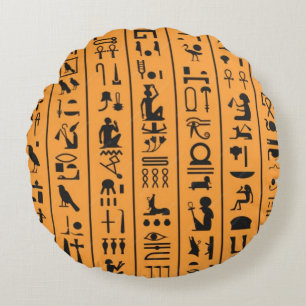 Forntida egyptiska hieroglyfer Guldigt dekoration Rund Kudde