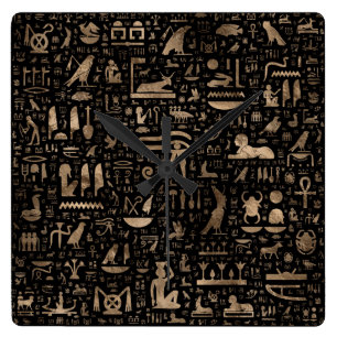 Forntida egyptiska hieroglyphs - svart och guld fyrkantig klocka